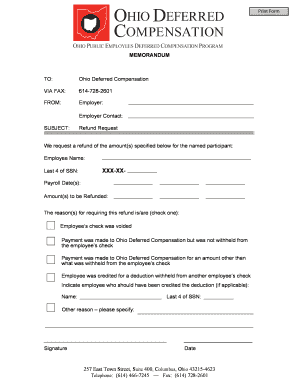 Ohio Deferred Compensation Refund Request Form