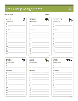 Environmental Education Trail Group Assignments Form