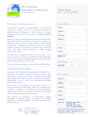 Construct Magazine Subscription Order Form