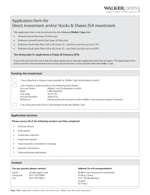 Application form for Direct investment andor Stocks