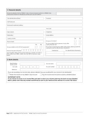 Fillable Online Application form for ISA Transfer Authority - Walker ...