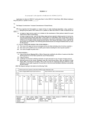 Form A for CENVAT Credit Refund
