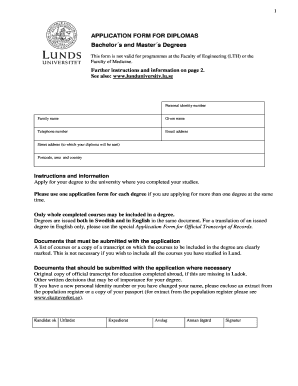 Lund University Diploma Application Form