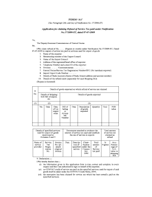 Service Tax Refund Application Form A1