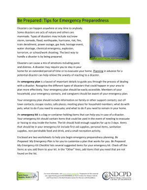 Emergency Preparedness Plan and Kit Checklist