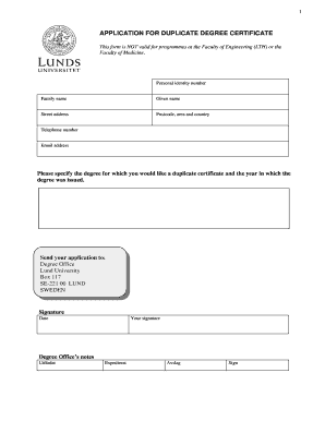Application for Duplicate Degree Certificate