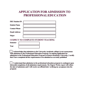 Application for Admission to Professional Education
