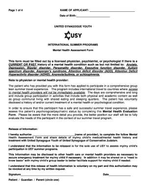 Mental Health Assessment Form