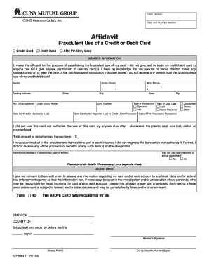 Fraudulent Credit/Debit Card Use Affidavit