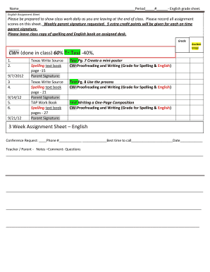 English Grade Sheet