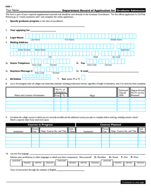 Department Record of Application for Graduate Admission
