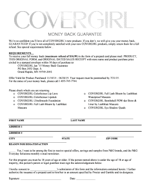 CoverGirl Money Back Guarantee Form