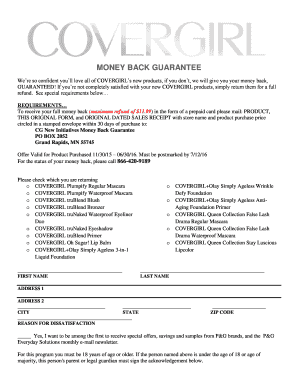 CoverGirl Money Back Guarantee Form