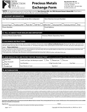 New Direction IRA Precious Metals Exchange Form
