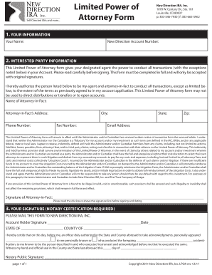 Limited Power of Attorney for New Direction IRA