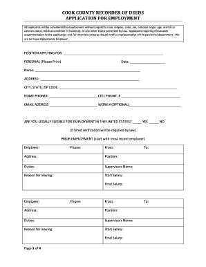 Cook County Recorder of Deeds Employment Application