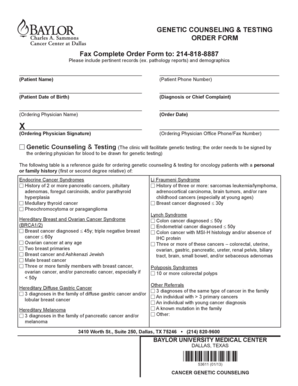 Genetic Counseling & Testing Order Form
