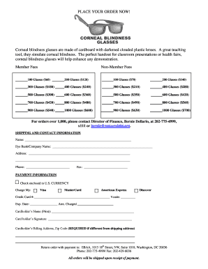 Corneal Blindness Glasses Order Form