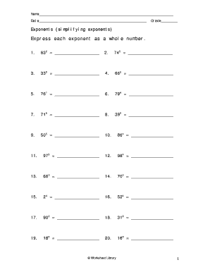 Exponents Worksheet