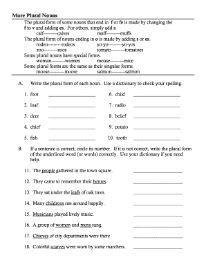 English Plural Nouns Worksheet