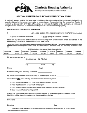Section 3 Preference Income Verification Form