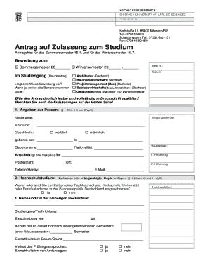 Antrag auf Zulassung zum Studium
