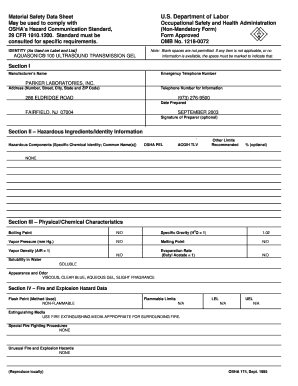 OSHA Material Safety Data Sheet