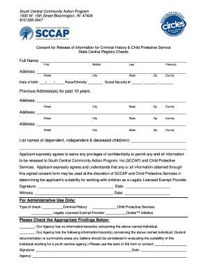 Consent for Criminal History and Child Protective Service Checks