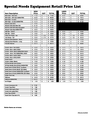 Special Needs Equipment Retail Order Form