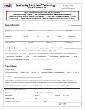 East Valley Institute of Technology Enrollment Application
