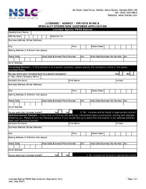 Nova Scotia Liquor Corporation New Customer Application