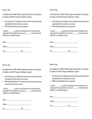 Medicaid Co-Payment Support Letter