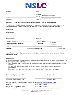 Nova Scotia Liquor Corporation Payment Form