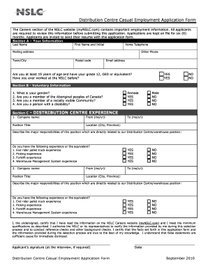 NSLC Distribution Centre Casual Employment Application Form