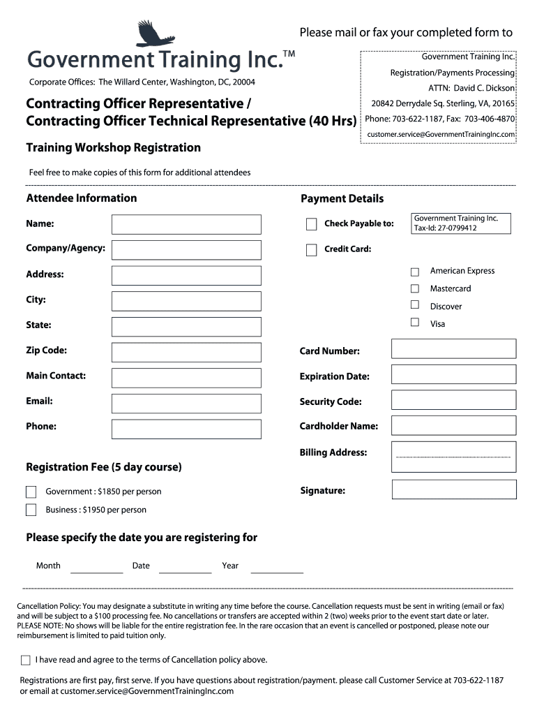 Fillable Online Contracting Officer Representative Contracting Officer