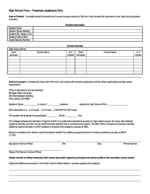 Michigan State University Freshman Application Form