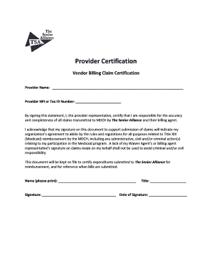 Provider Certification for Medicaid Billing