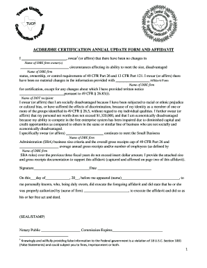 ACDBE DBE Certification Annual Update Form and Affidavit