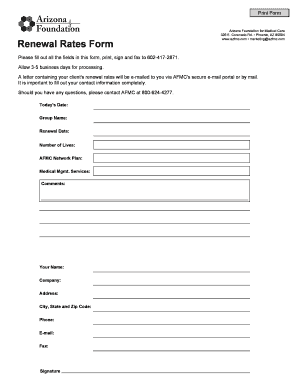 Arizona Renewal Rates Form