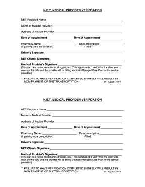 Medical Provider Verification Form