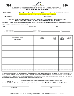 AssuranceAmerica $10 Application Reward Payment Request