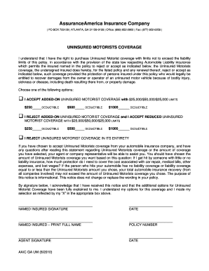 Uninsured Motorist Coverage Acceptance Form