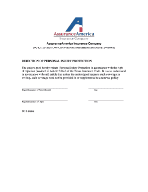 Texas Personal Injury Protection Rejection Form