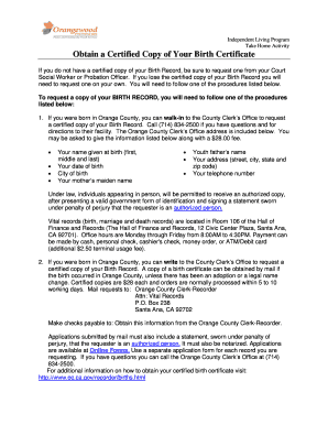 Birth Certificate Request Form