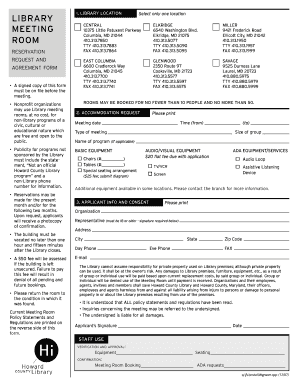 Howard County Library Meeting Room Agreement Form
