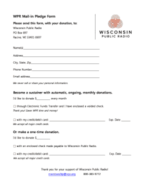 WPR Mail-in Pledge Form