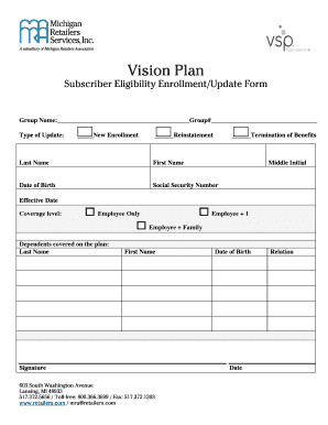 Vision Plan Subscriber Eligibility Form