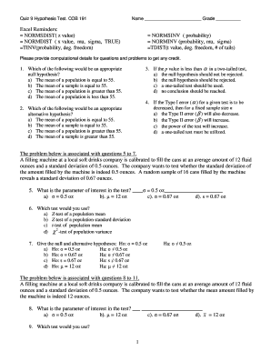 Statistics Quiz Hypothesis Test