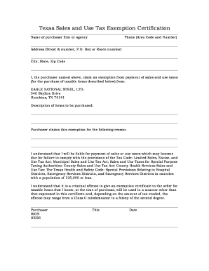 Texas Sales and Use Tax Exemption Certification