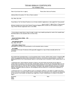 Texas Resale Certificate